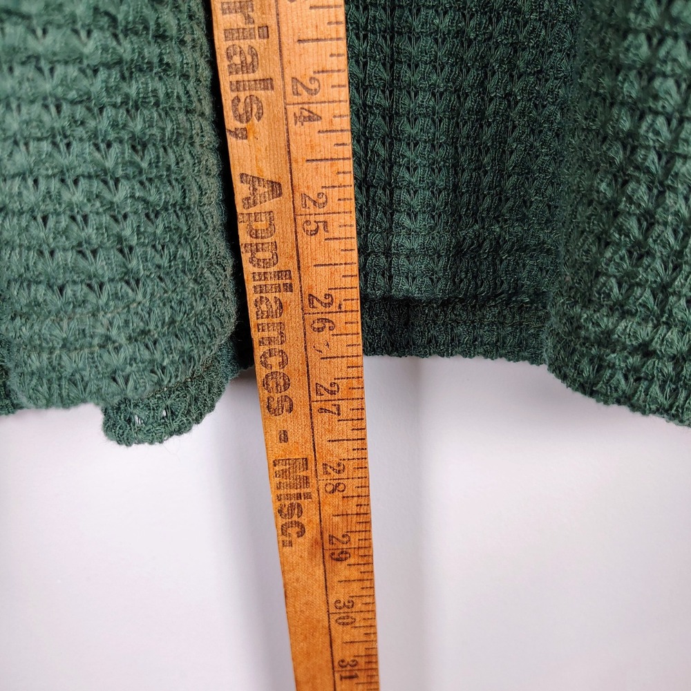 Womens L Waffle Knit Henley Hoodie Green Textured Gorpcore Casual Pullover - Picture 8 of 10